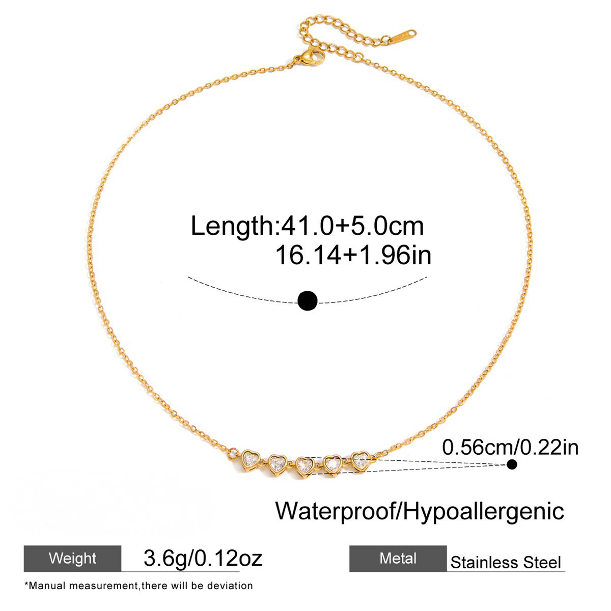 Stainless Steel Heart-shaped Cubic Zirconia Necklace