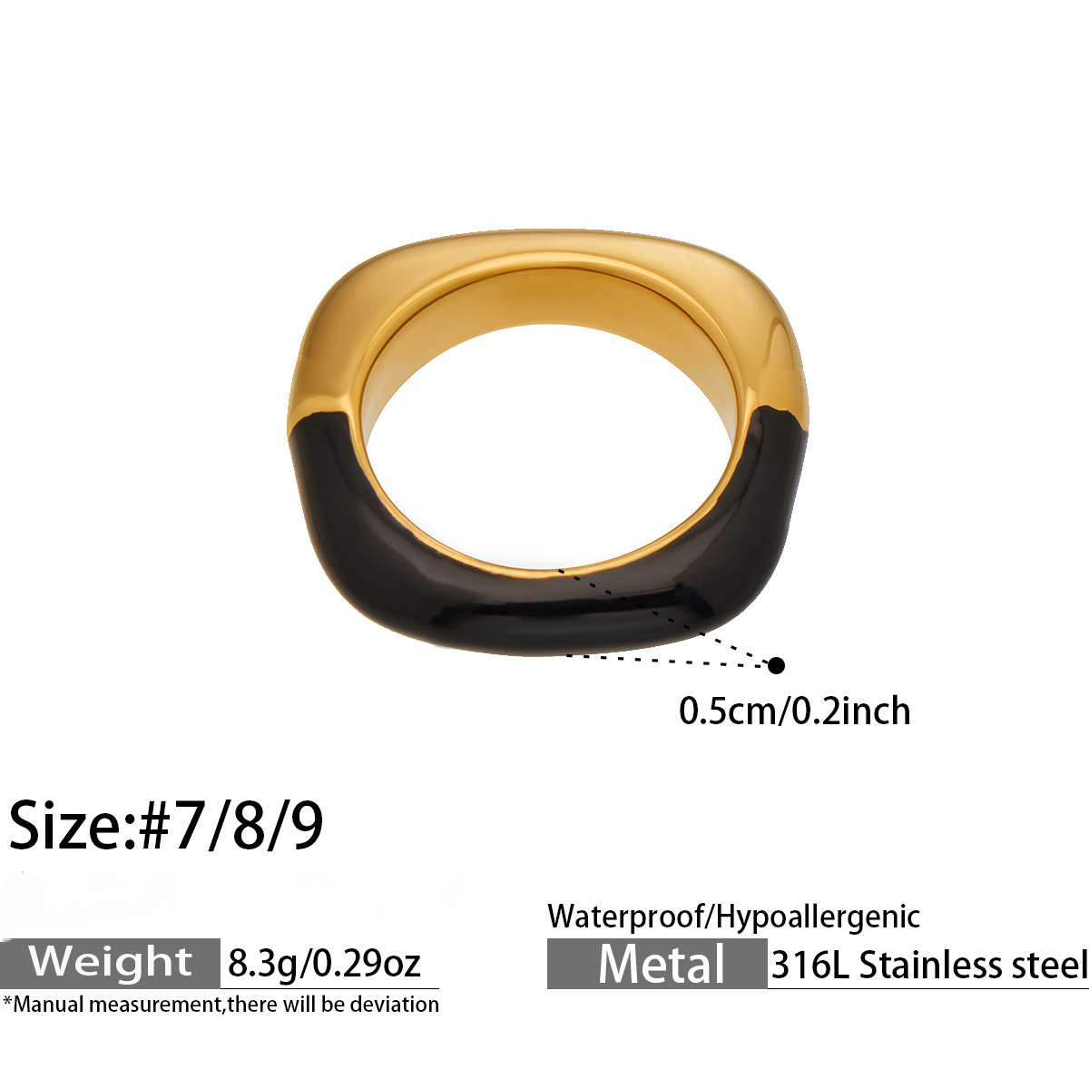 Stainless Steel 18K Gold PVD Enamel Open Ring