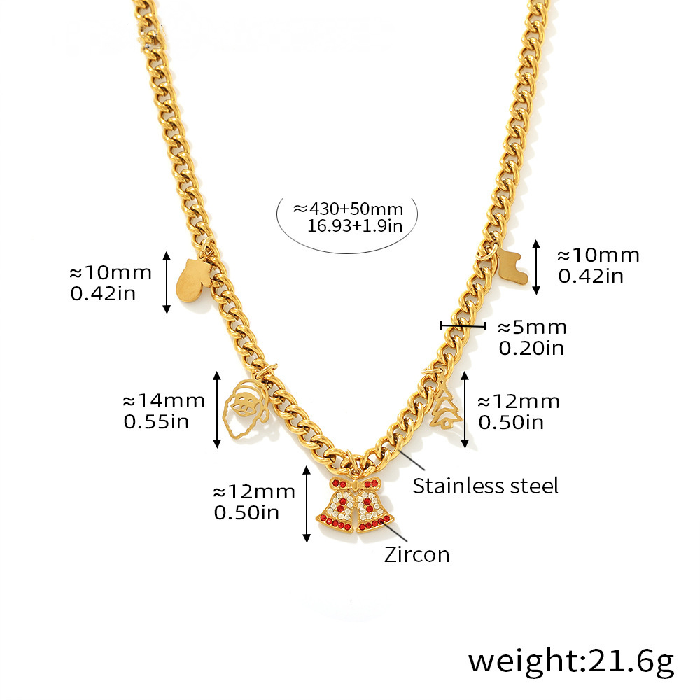 Stainless Steel Christmas Zircon Bell Necklace Bracelet Jewelry Suit
