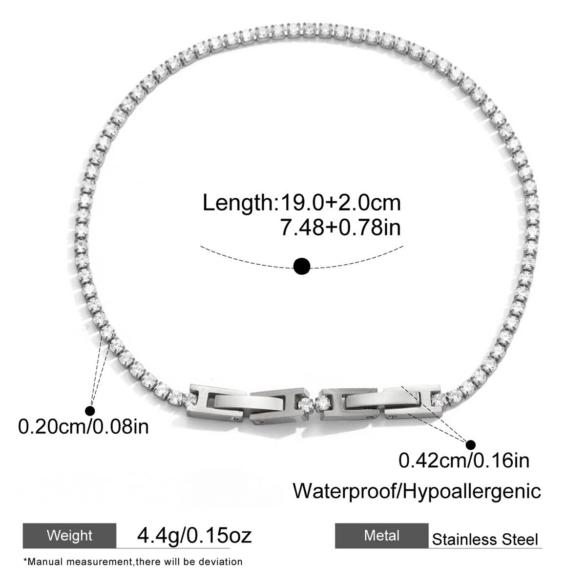 Stainless Steel White CZ Tennis Chain Bracelet
