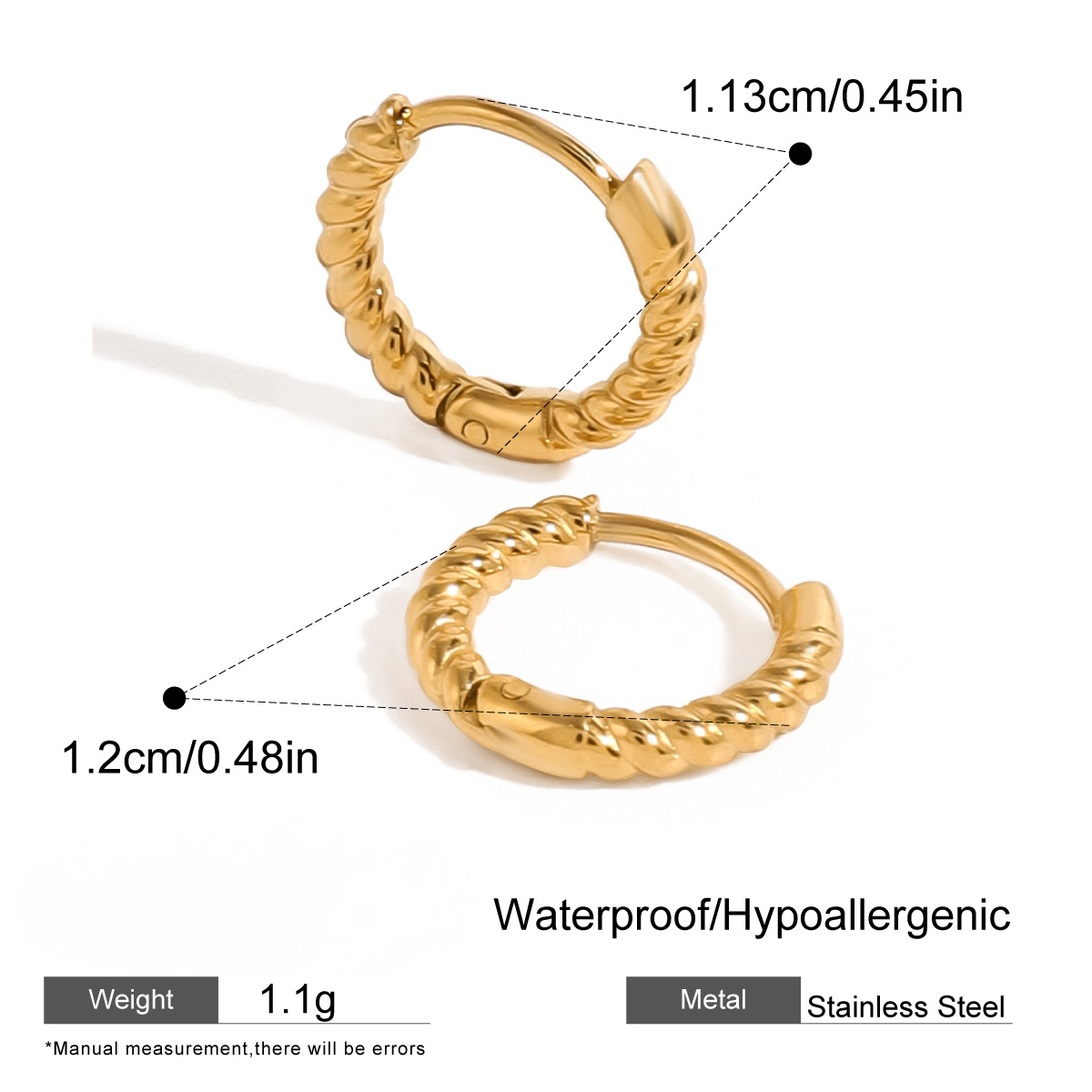 Stainless Steel 18K Gold PVD Twisted Rope Hoop Earrings