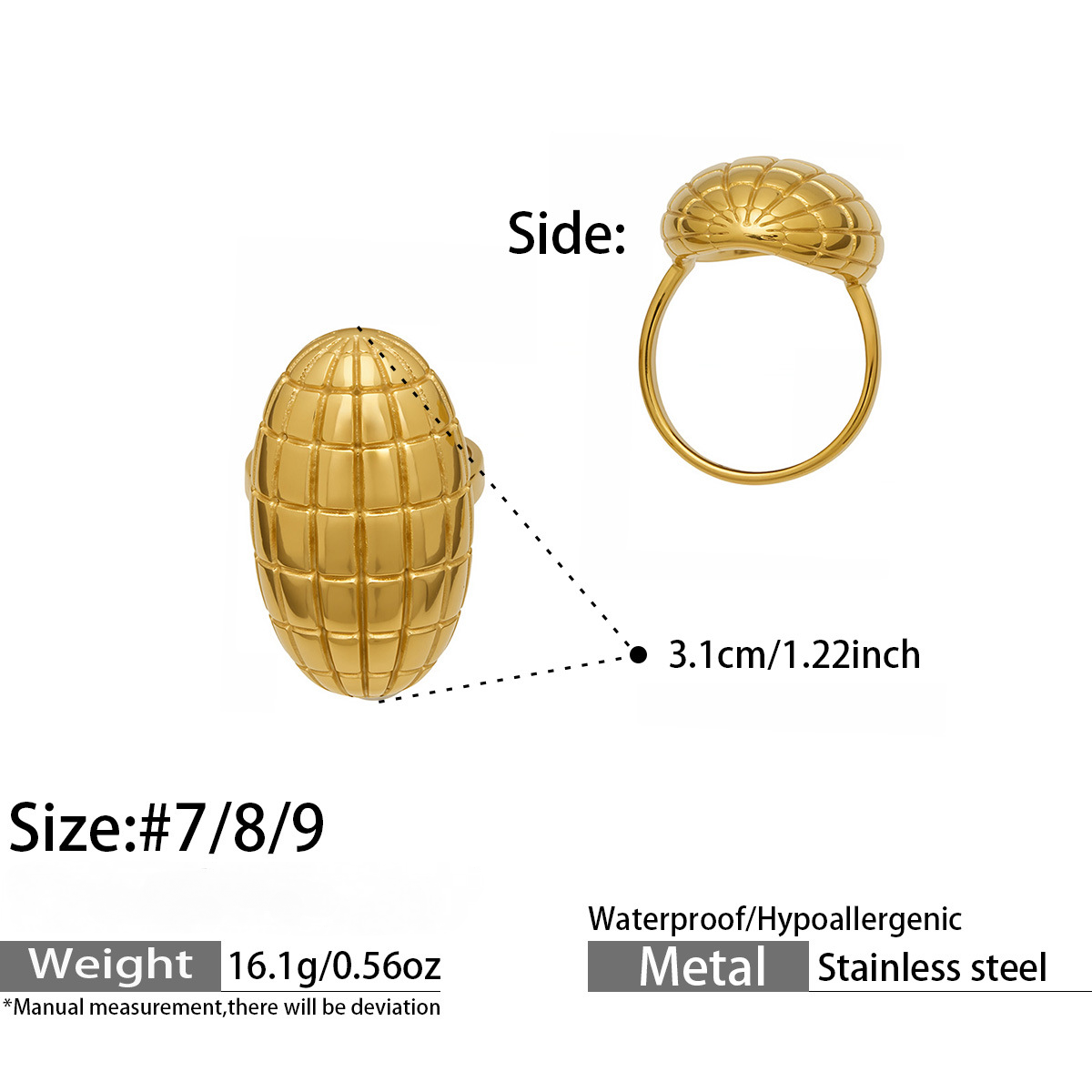 Stainless Steel Oval Water Droplet Pattern Ring