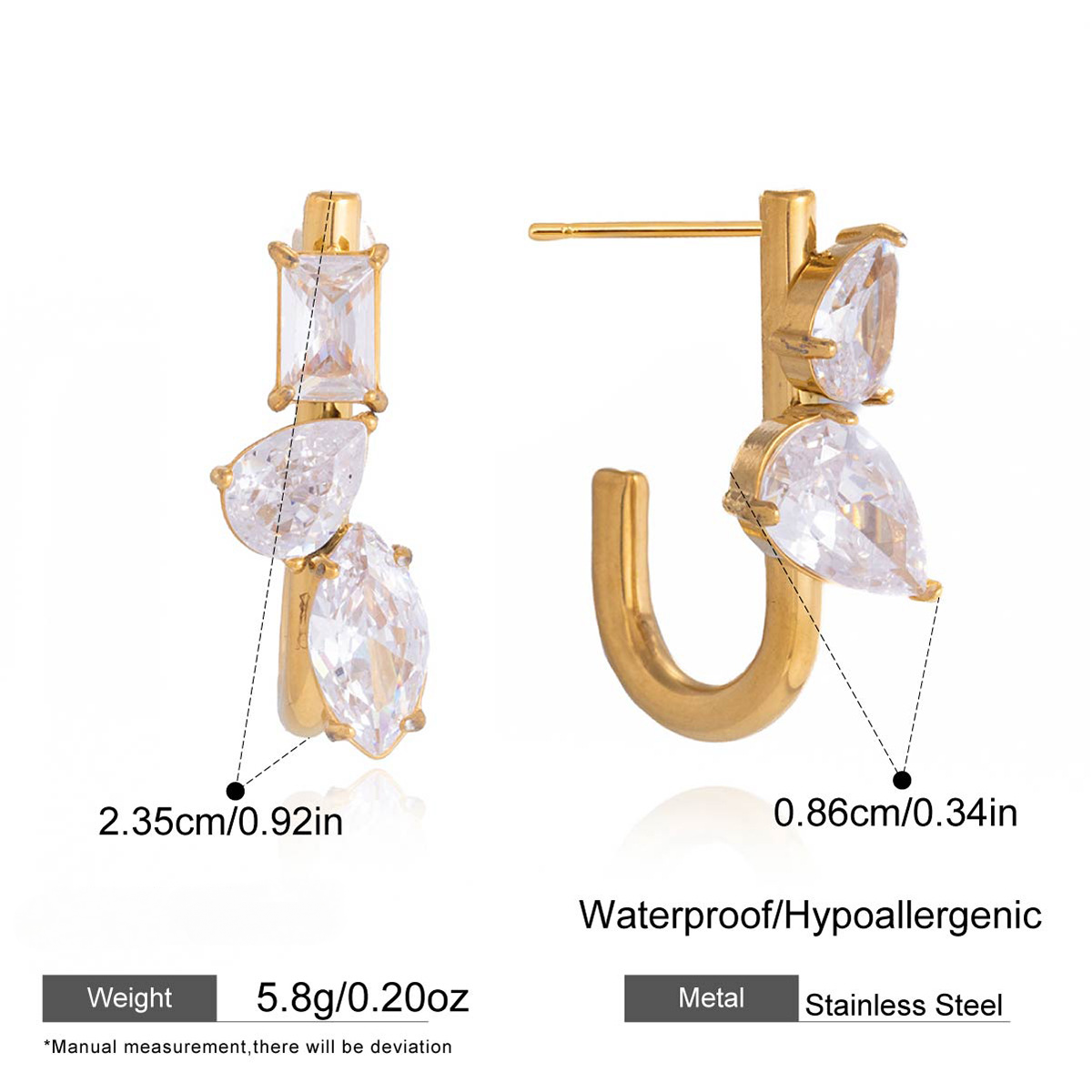 Stainless Steel White Cubic Zirconia U-shaped Earrings