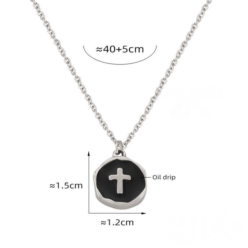 Stainless Steel Heart Round Cross Pattern Pendant Necklace