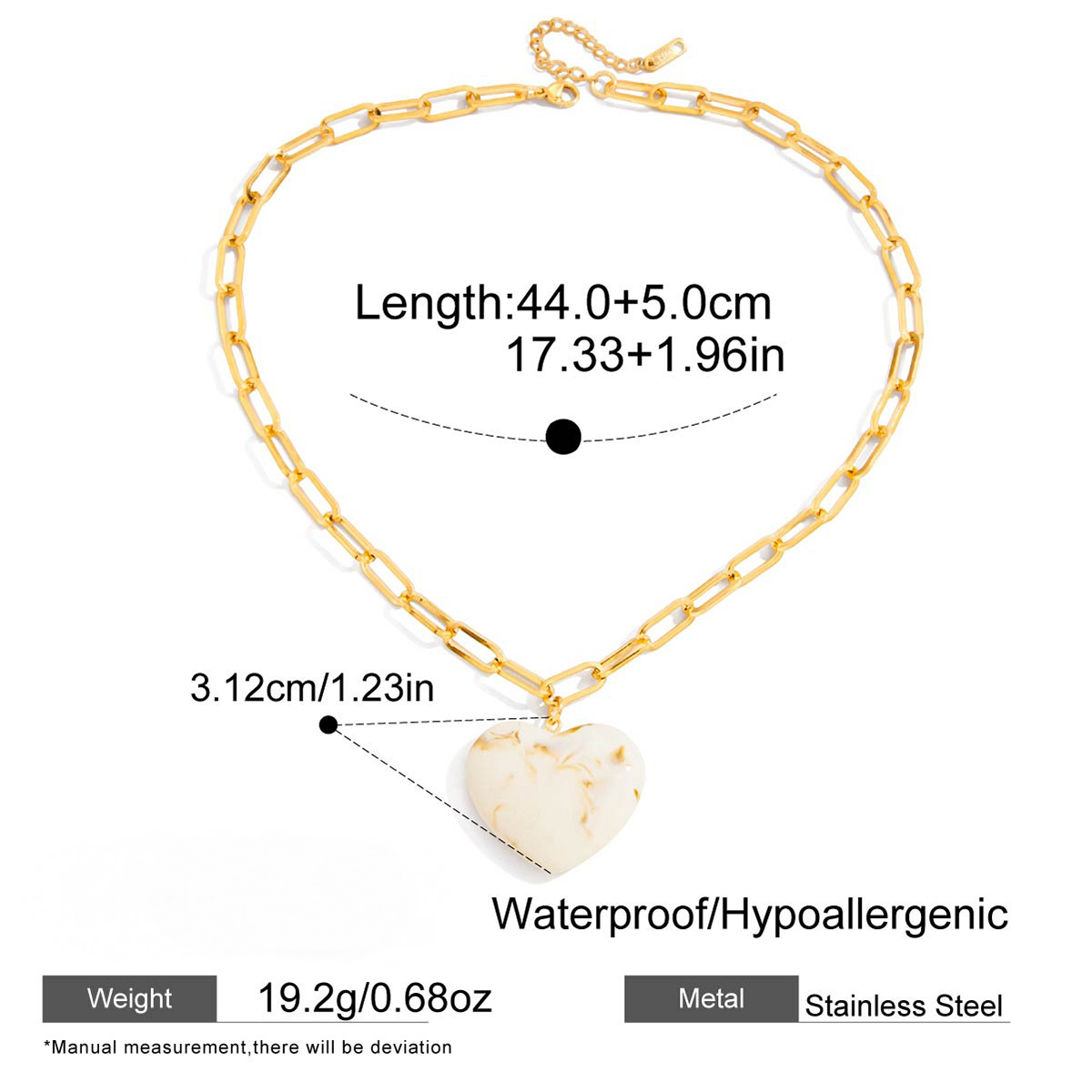 Stainless Steel Paperclip Chain Heart-shaped Pendant Necklace