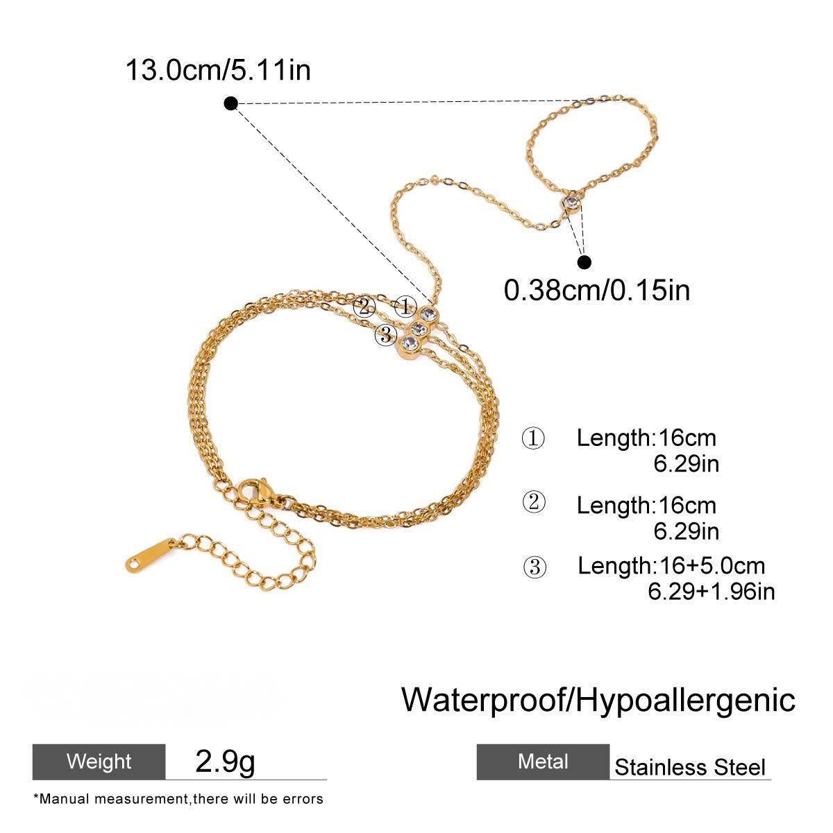 18K Gold PVD Stainless Steel 3 Layer CZ Finger Hand Chain Bracelets