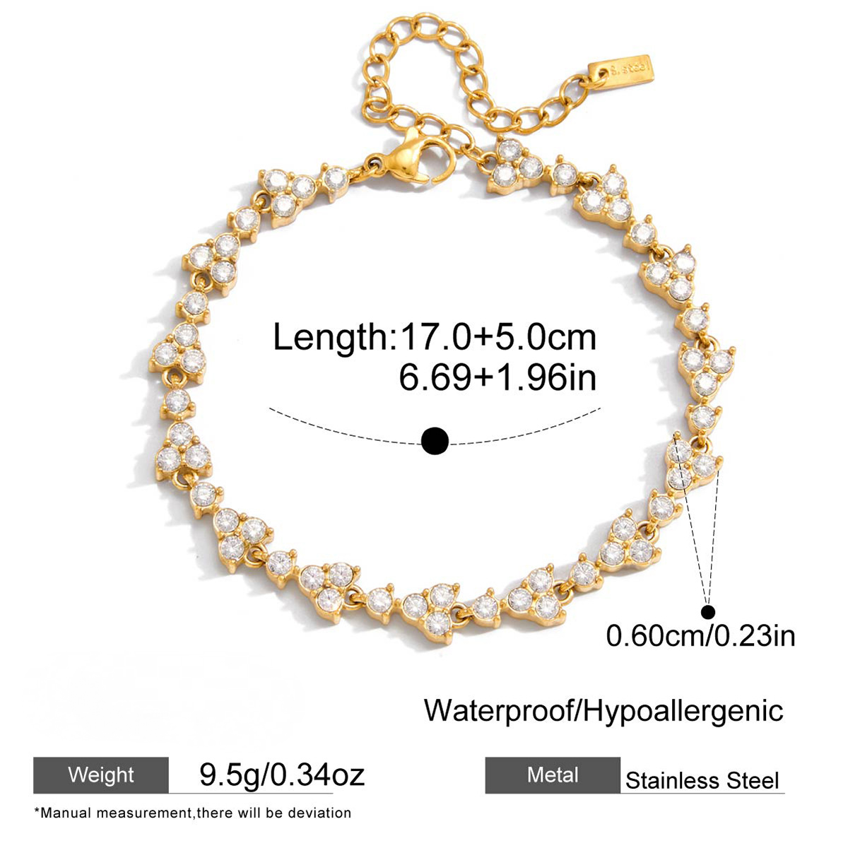 Stainless Steel Rhinestone Heart Valentine's Day Bracelet
