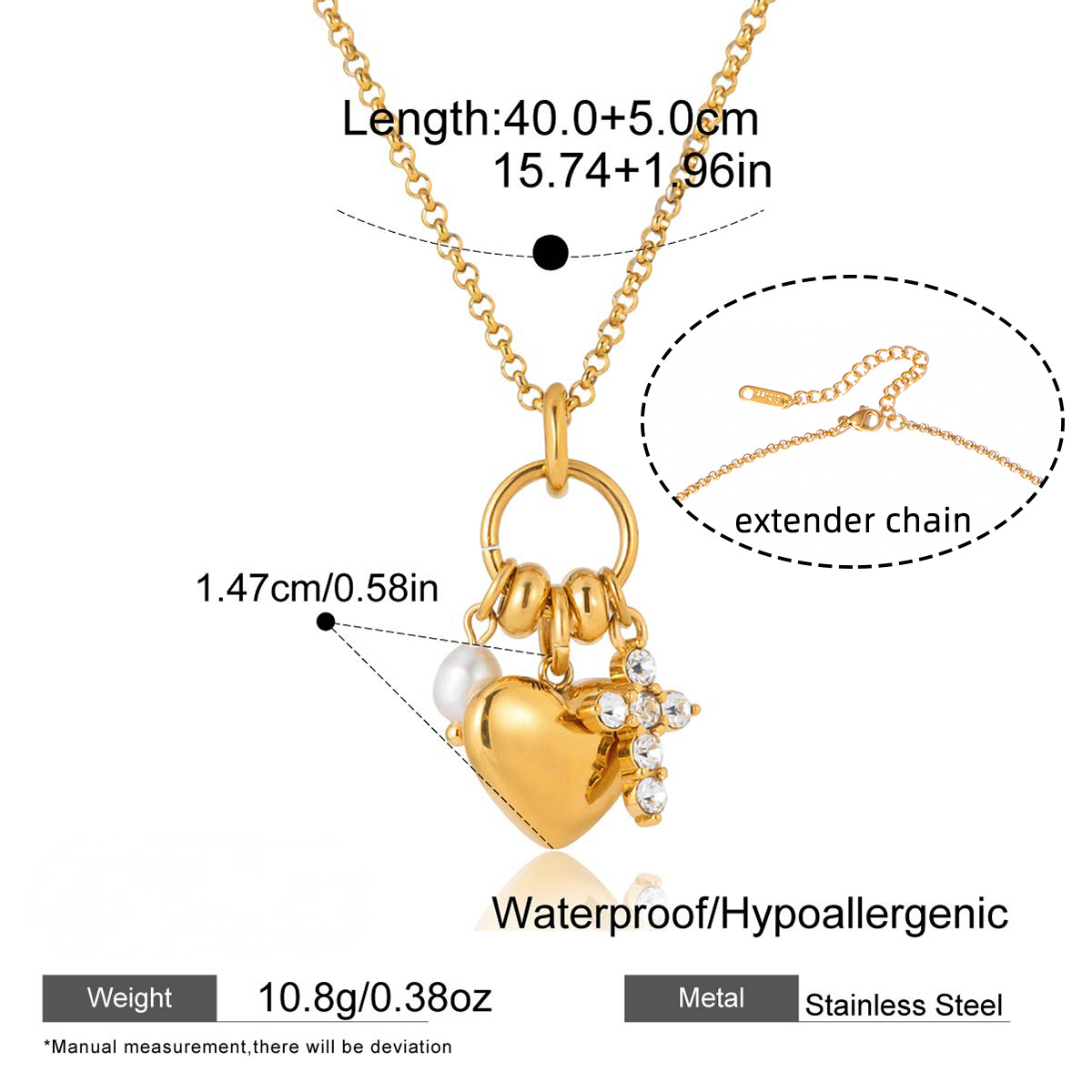Stainless Steel Freshwater Pearl Heart-shaped Pendant Necklace