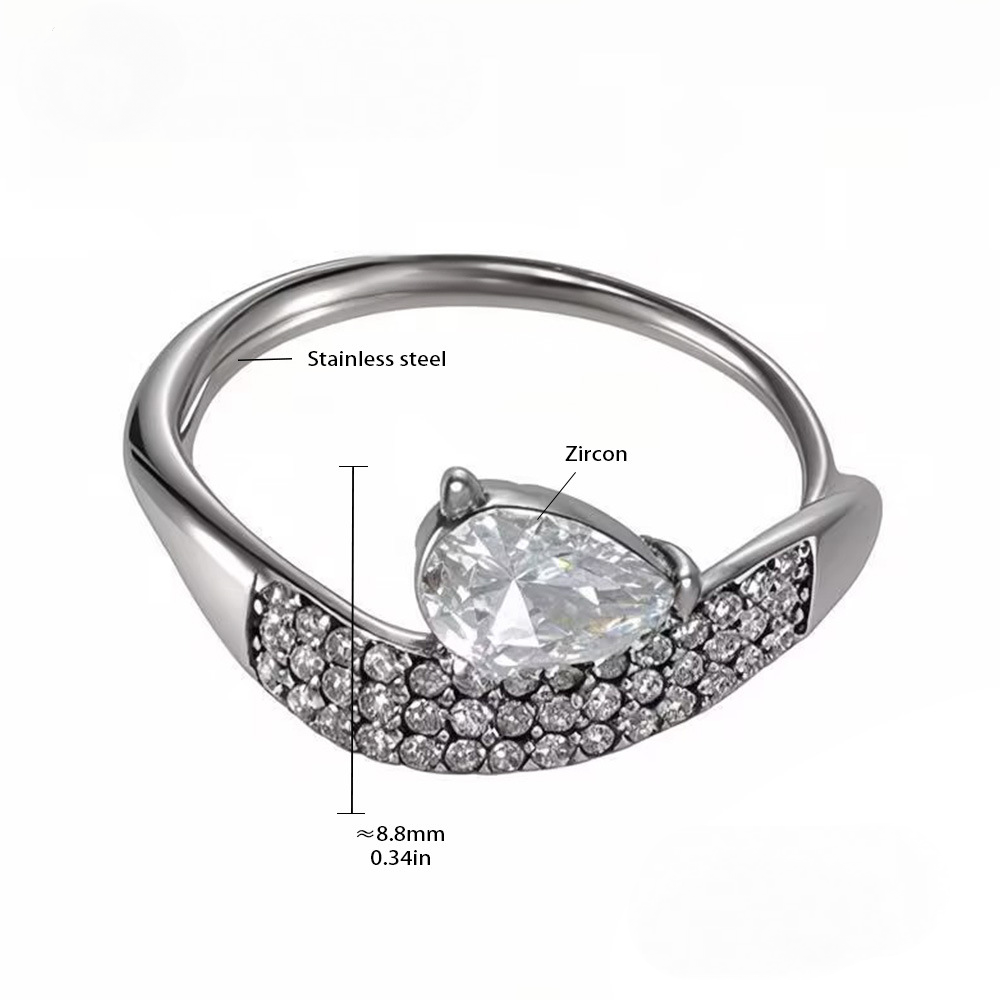 Stainless Steel Water Drop Cubic Zirconia Ring