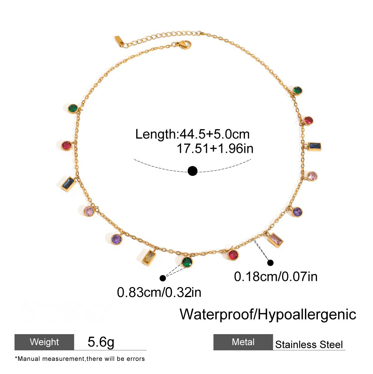 Stainless Steel 18K Gold PVD Rainbow Cubic Zirconia Necklace