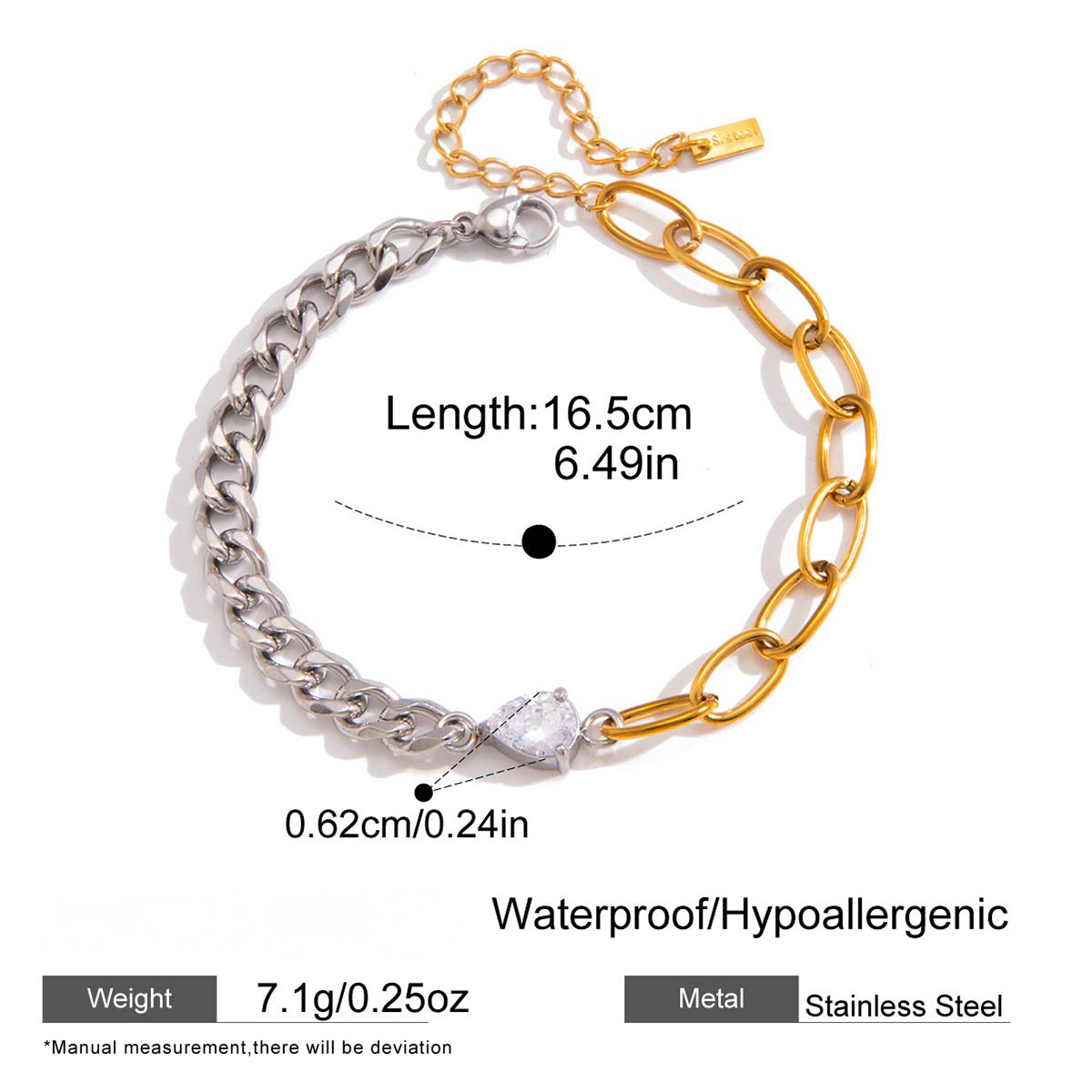 Stainless Steel Cubic Zirconia Chain Bracelet