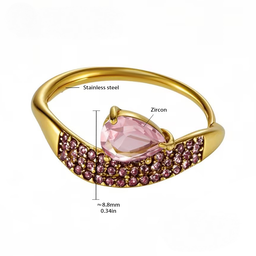 Stainless Steel Water Drop Cubic Zirconia Ring