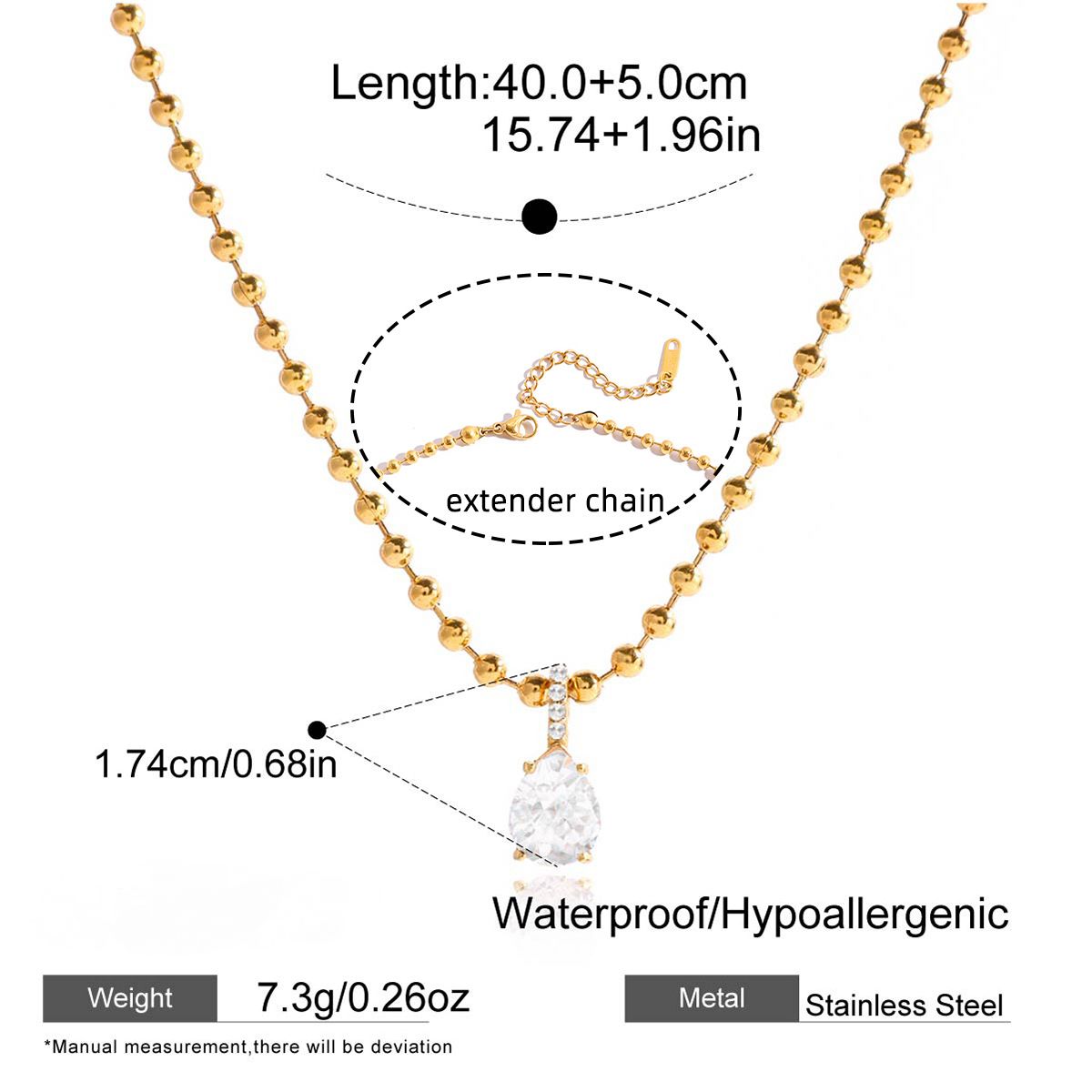Stainless Steel Cubic Zirconia Pendant Necklace