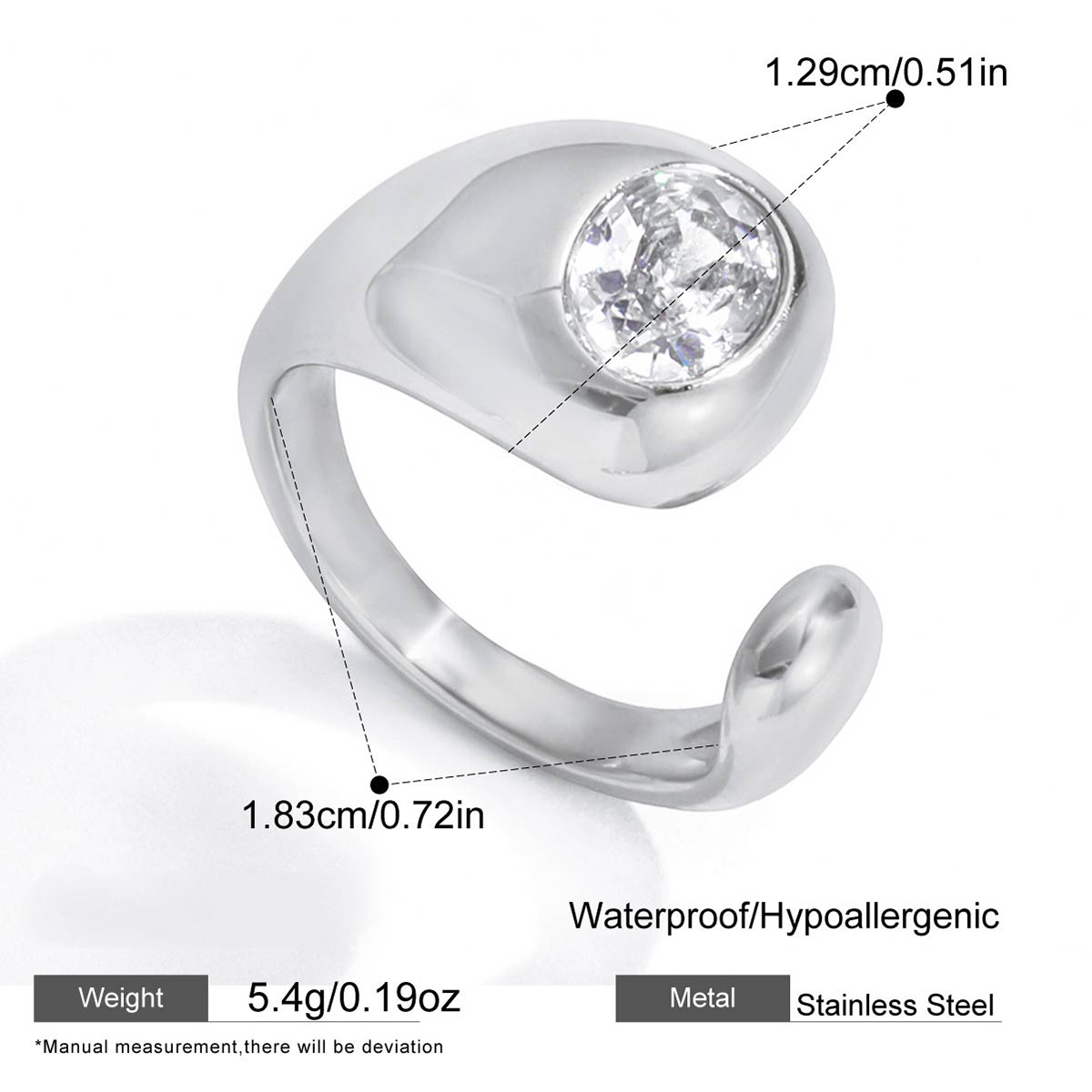 Stainless Steel Paperclip Cubic Zirconia Ring