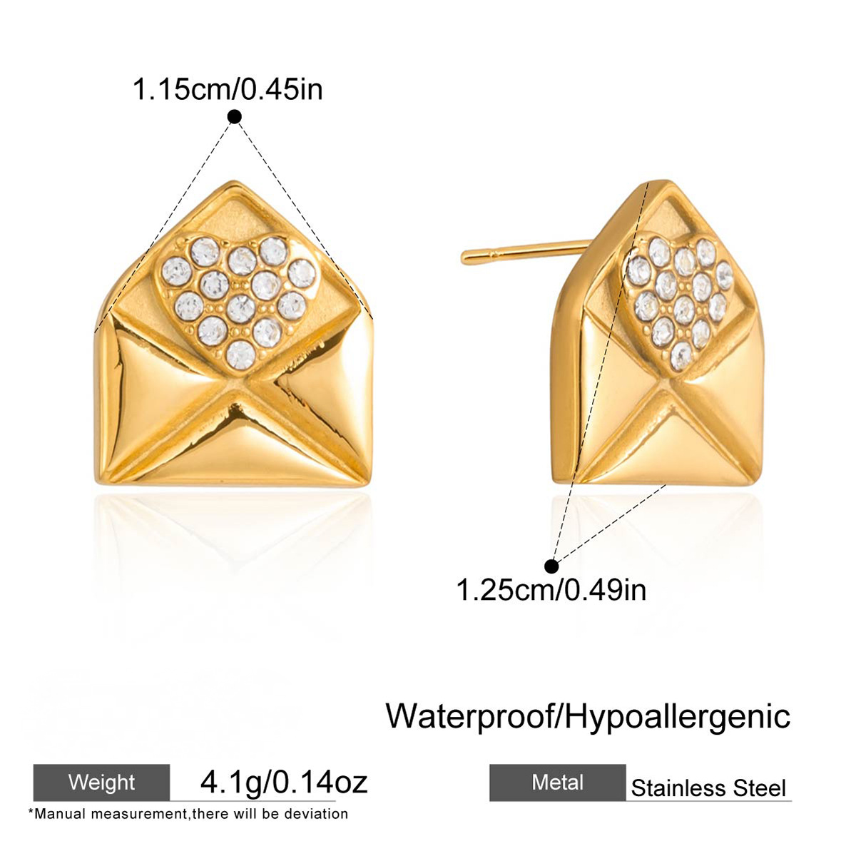 Classic Heart-shaped Envelope Earrings Necklace Jewelry Set