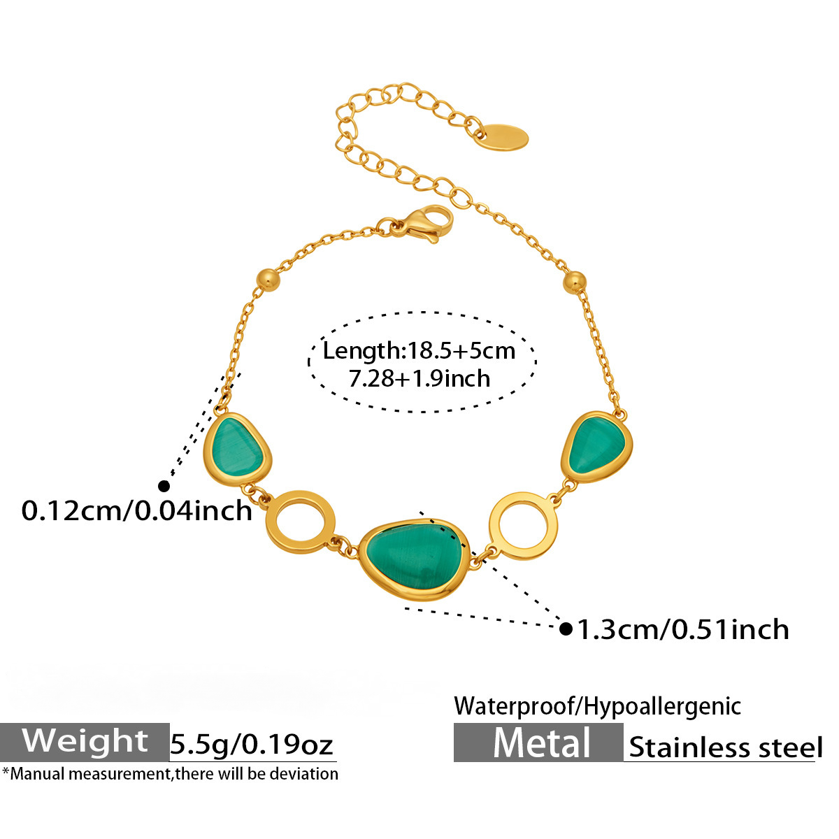 Stainless Steel Oval Cat's Eye Stone Necklace Bracelet Earrings Jewelry Set