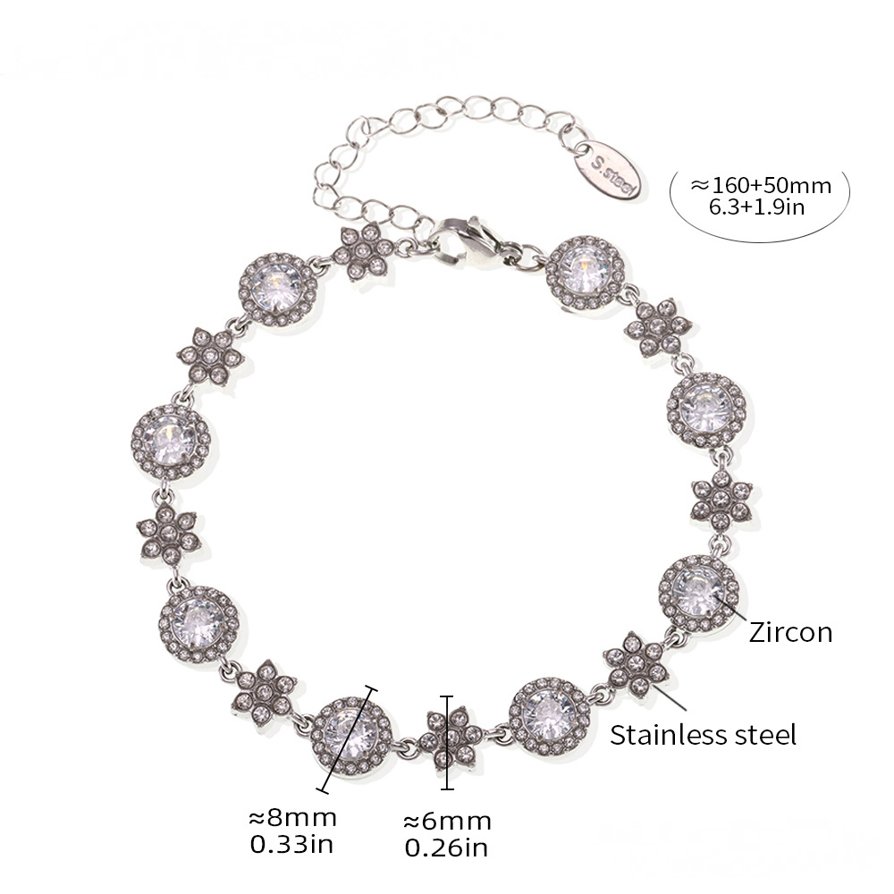 Stainless Steel Six-Leaf Flower Cubic Zirconia Bracelet