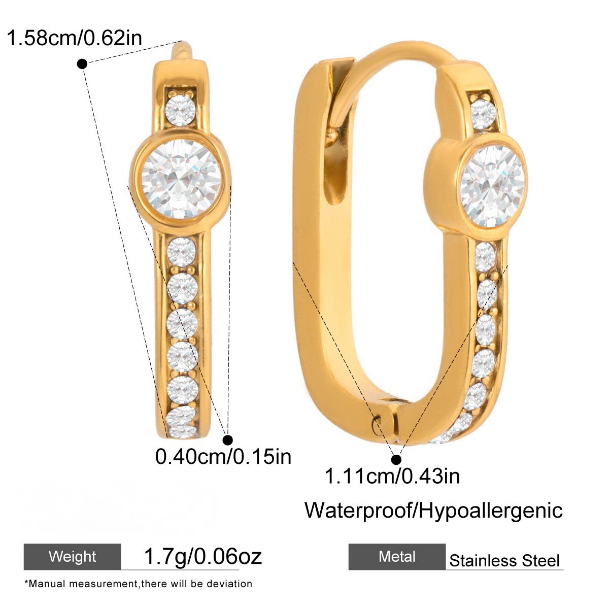 Stainless Steel Rhinestone Huggie Earrings