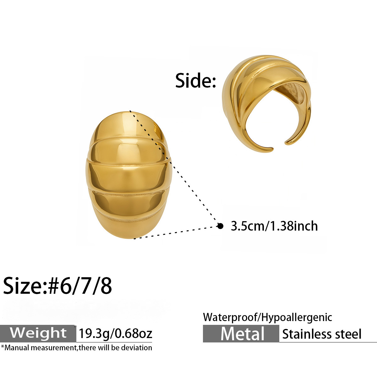 Stainless Steel Oval Water Droplet Pattern Ring
