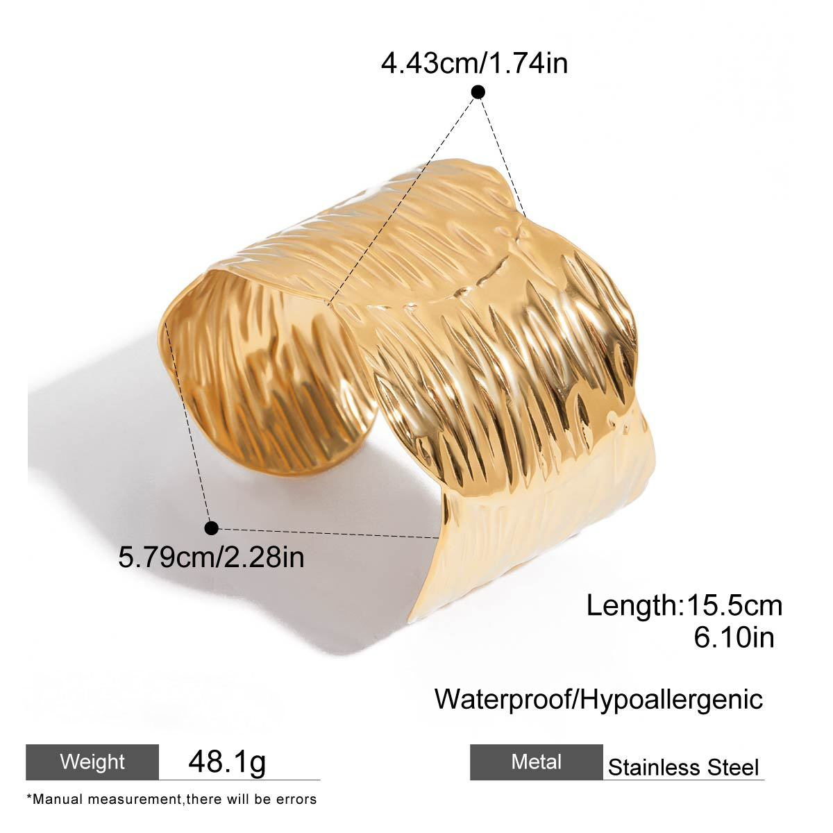 Stainless Steel Texture Band Cuff Bracelet Combination