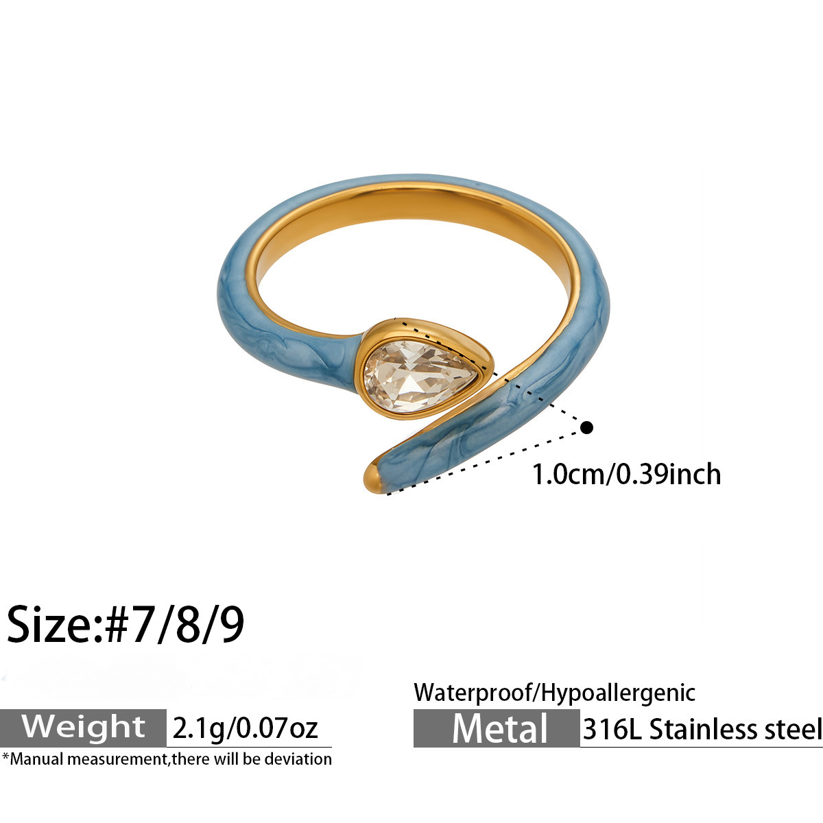 Stainless Steel 18K Gold PVD Enamel Open Ring