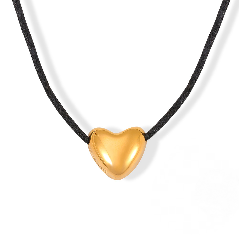Stainless Steel Heart Pendant Braided Rope Necklace