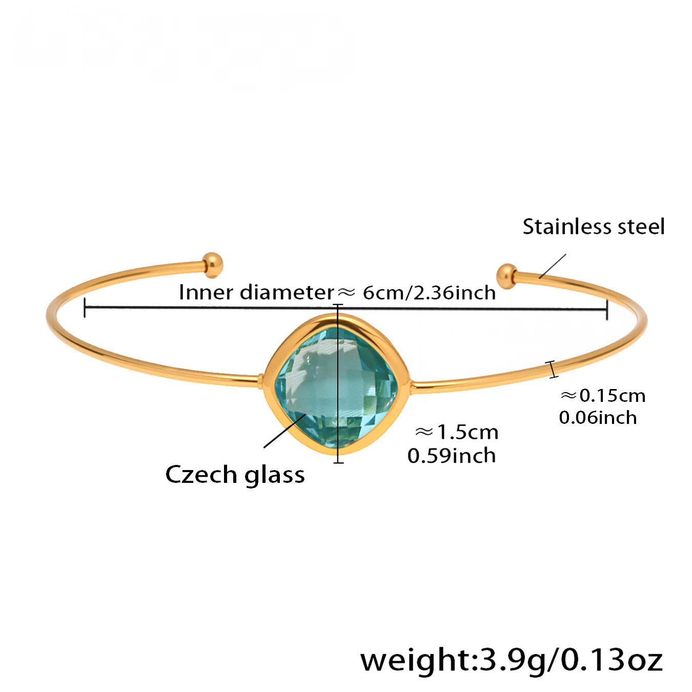 Light Luxury Square Cut Czech Glass Cuff Bracelet