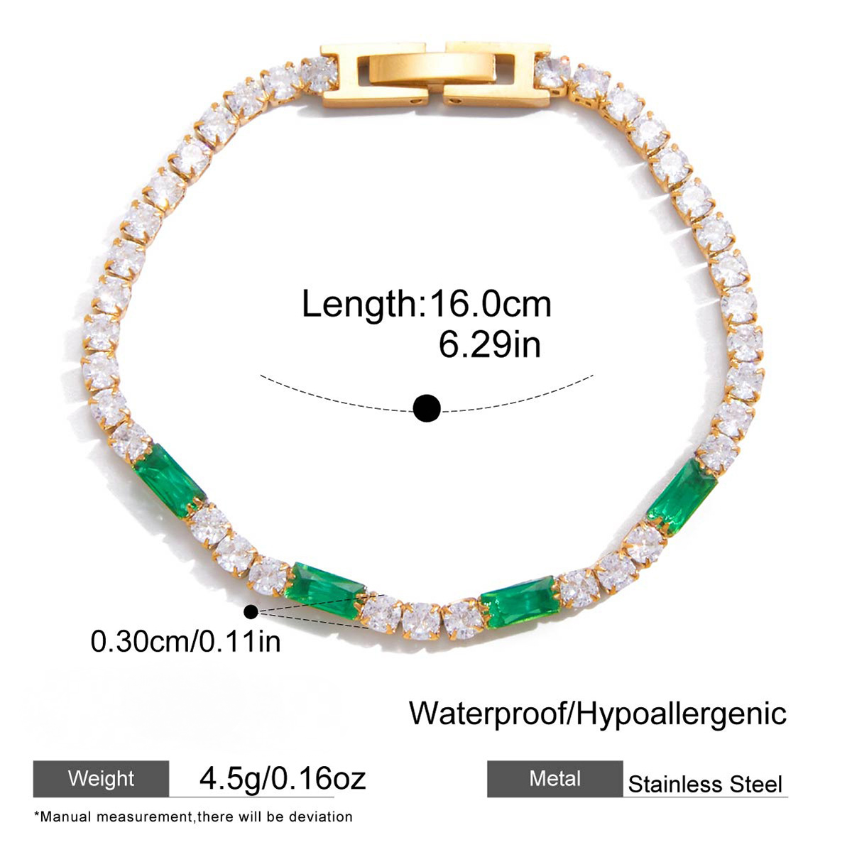 Stainless Steel Rectangular Cubic Zirconia Bracelet