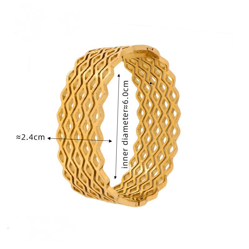 Hollow Texture Stainless Steel 18K Gold PVD Bangle Bracelet
