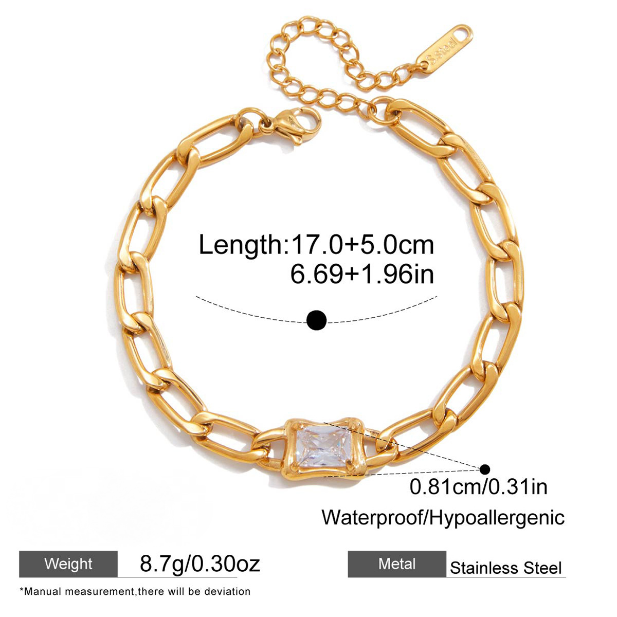 Stainless Steel Cubic Zirconia Necklace Bracelet Jewelry Set