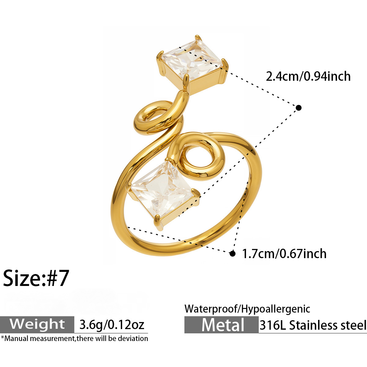 Stainless Steel 18K Gold PVD Cubic Zirconia Ring