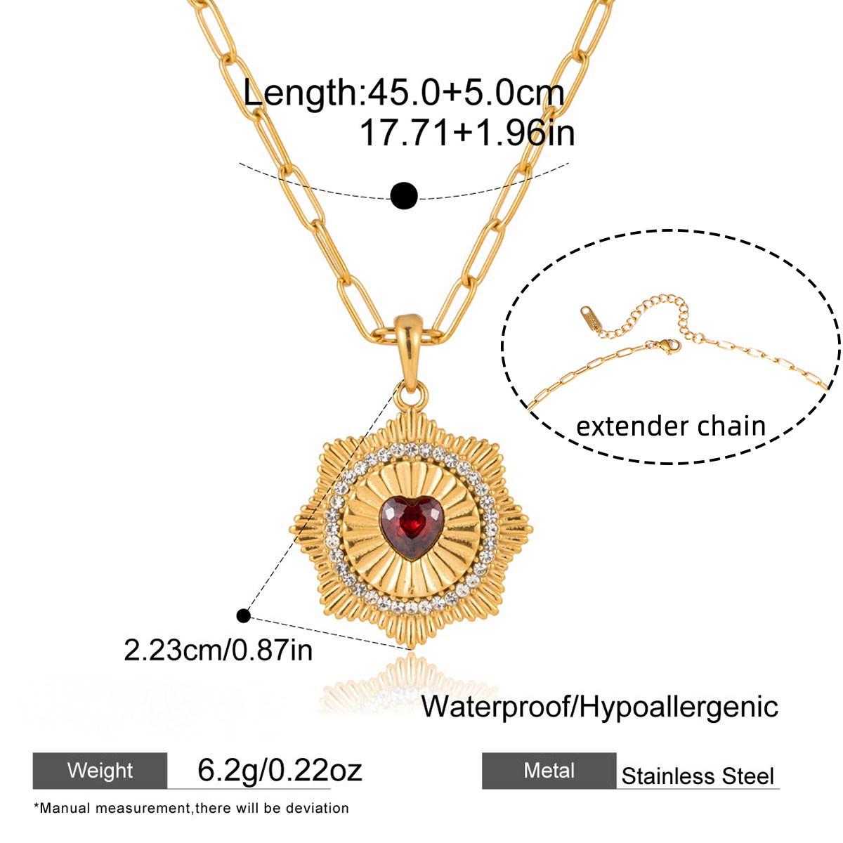 Stainless Steel Rhinestone Heart Necklace