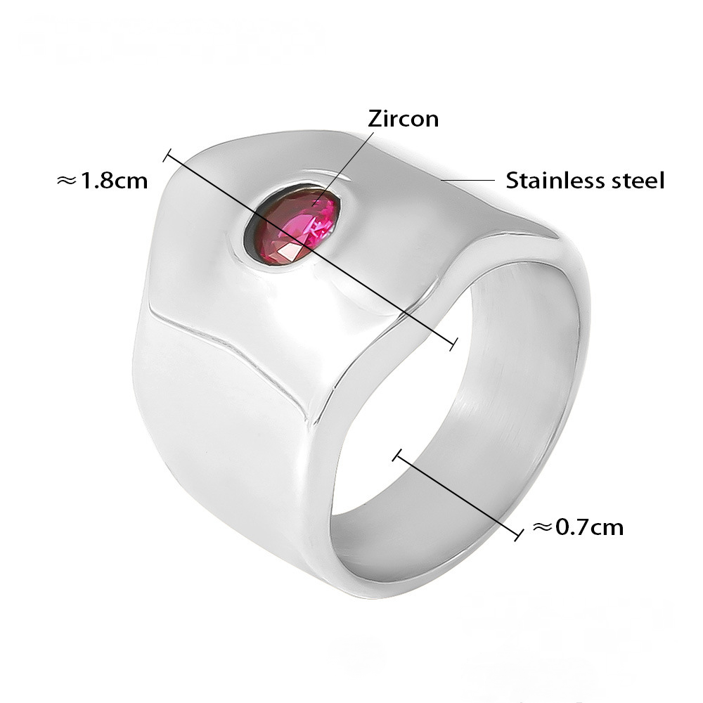 Stainless Steel Geometric Inlay Cubic Zirconia Chunky Ring