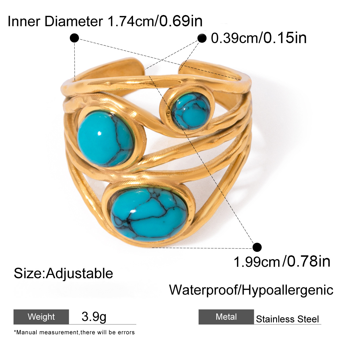 Stainless Steel Natural Turquoise Ring