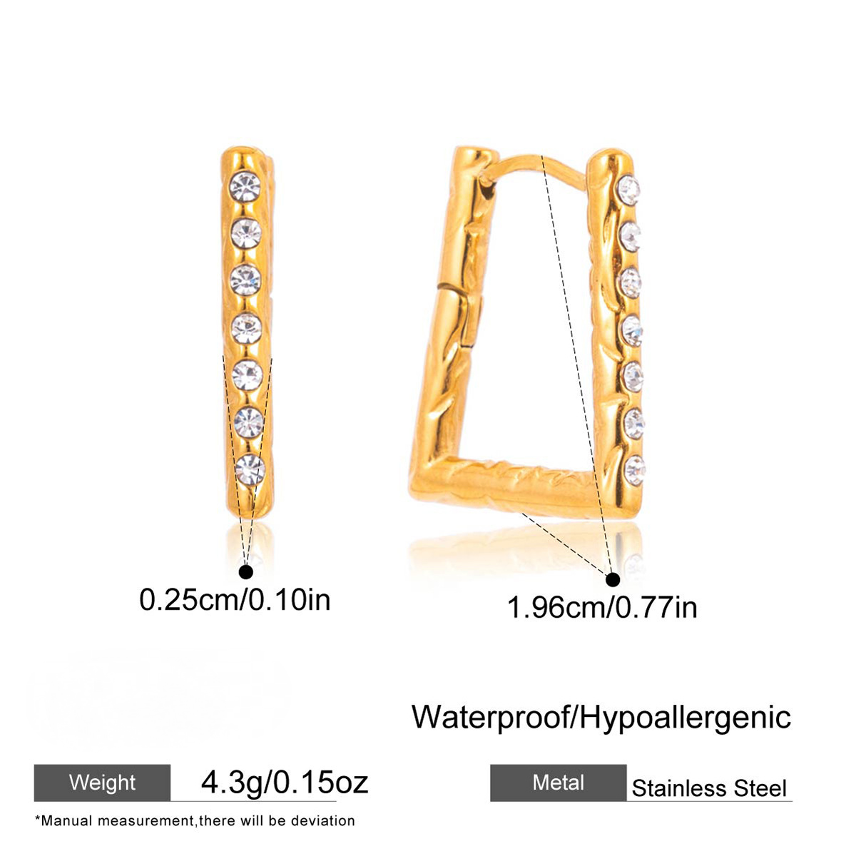 Stainless Steel Geometric Square-shaped Rhinestone Hoop Earrings