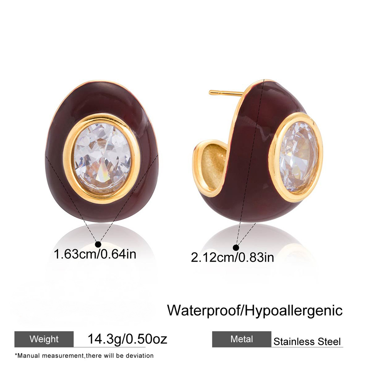 Stainless Steel Water Drop CZ Earrings with Oil Dripping Design