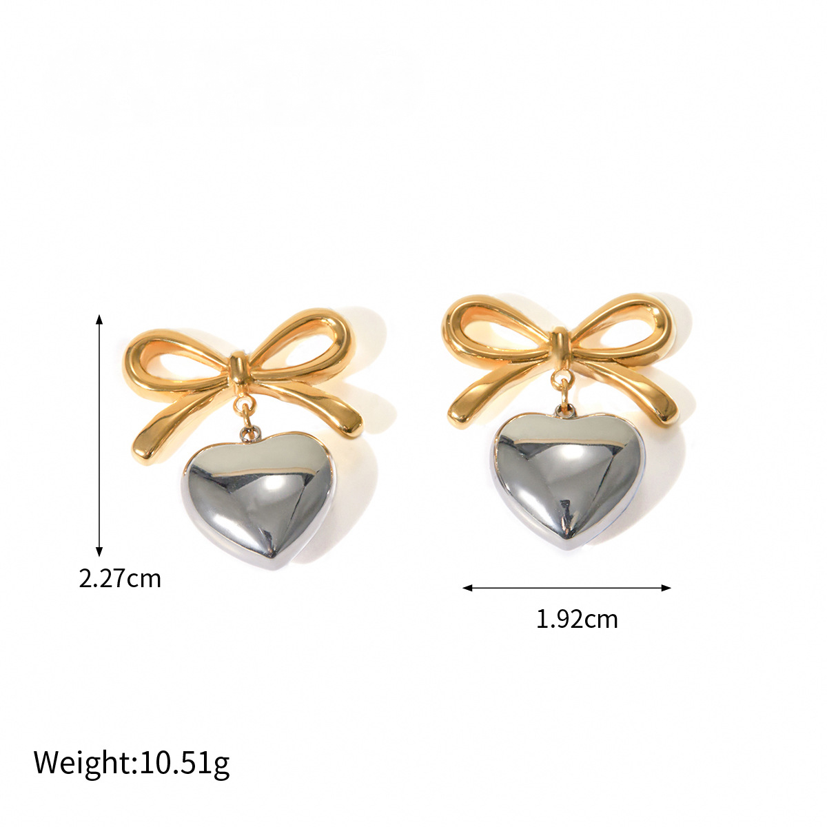 Stainless Steel Bowknot Heart Pendant Stud Earrings