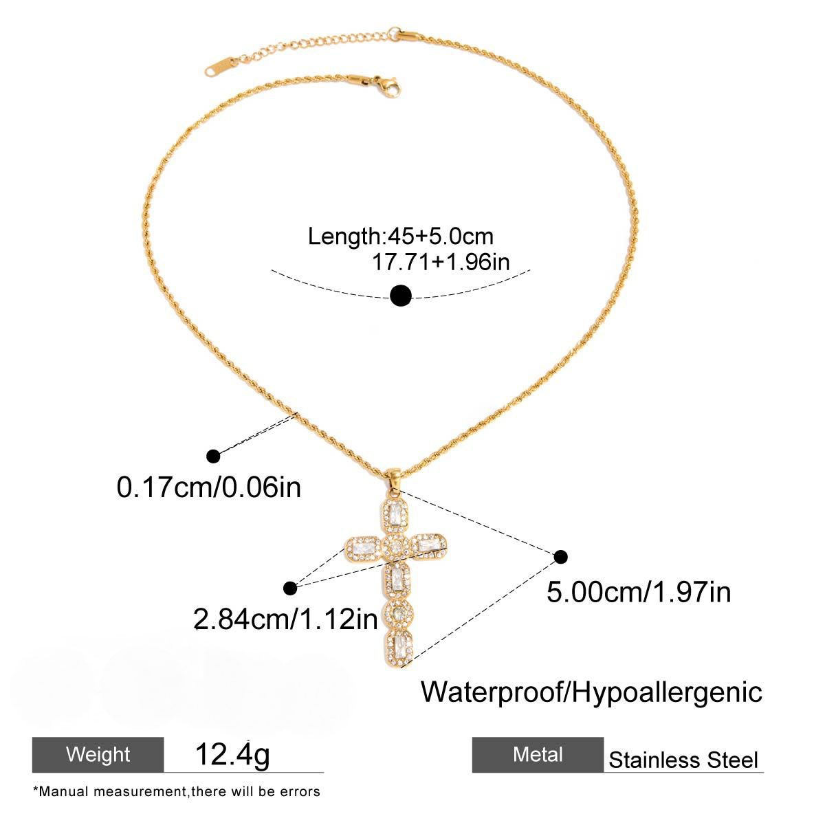 Stainless Steel Inlaid Rainbow CZ Cross Pendant Necklace