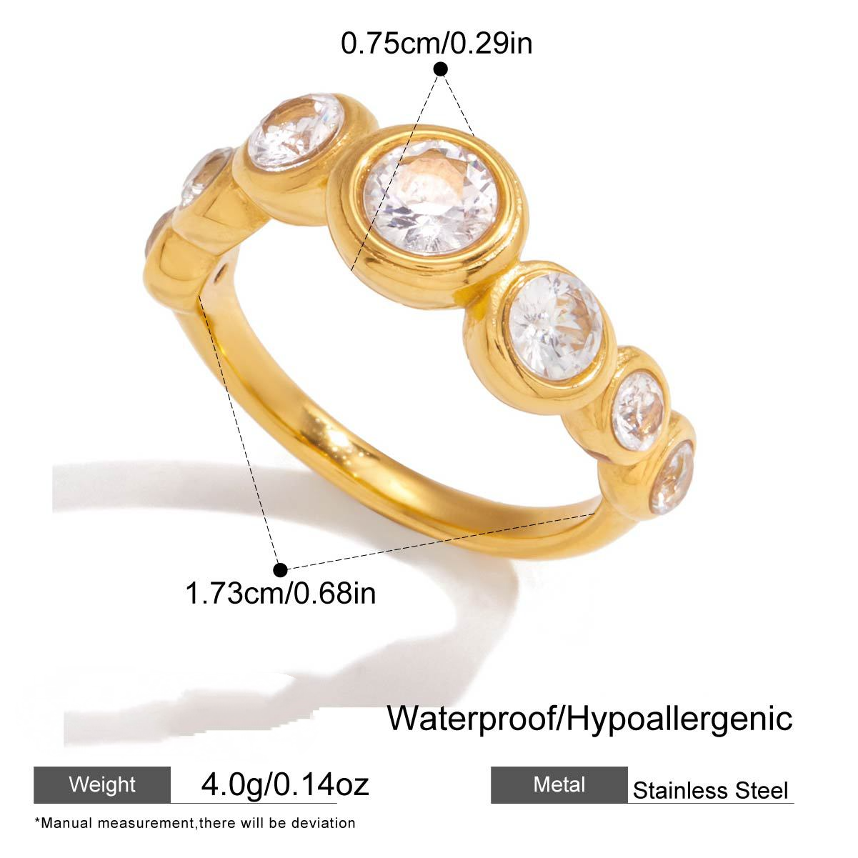 Stainless Steel White Cubic Zirconia Open Ring