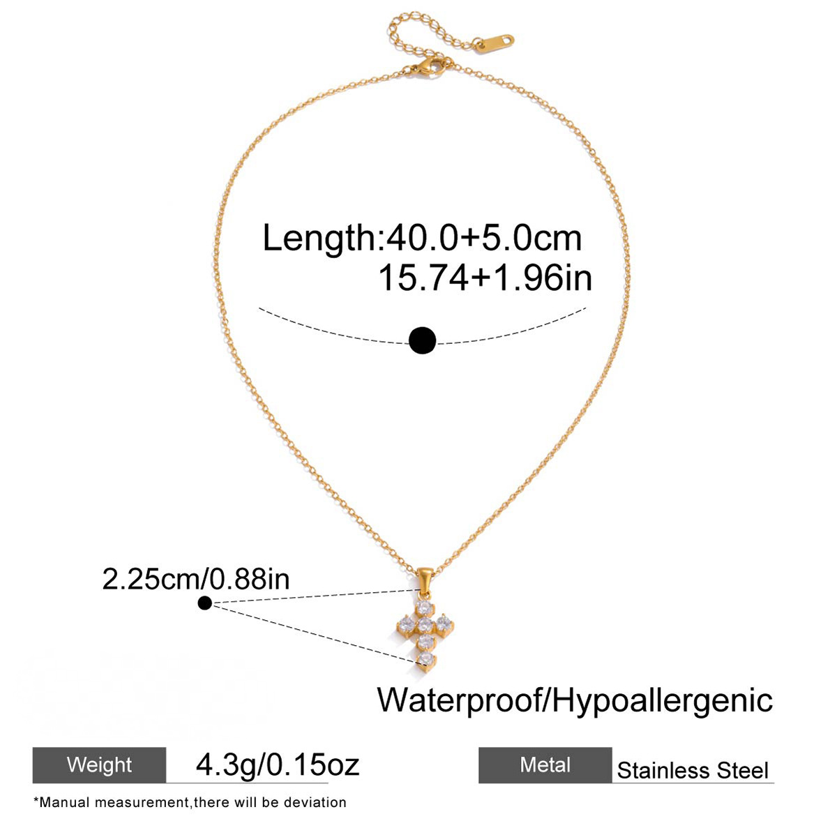 Stainless Steel White CZ Cross Pendant Necklace