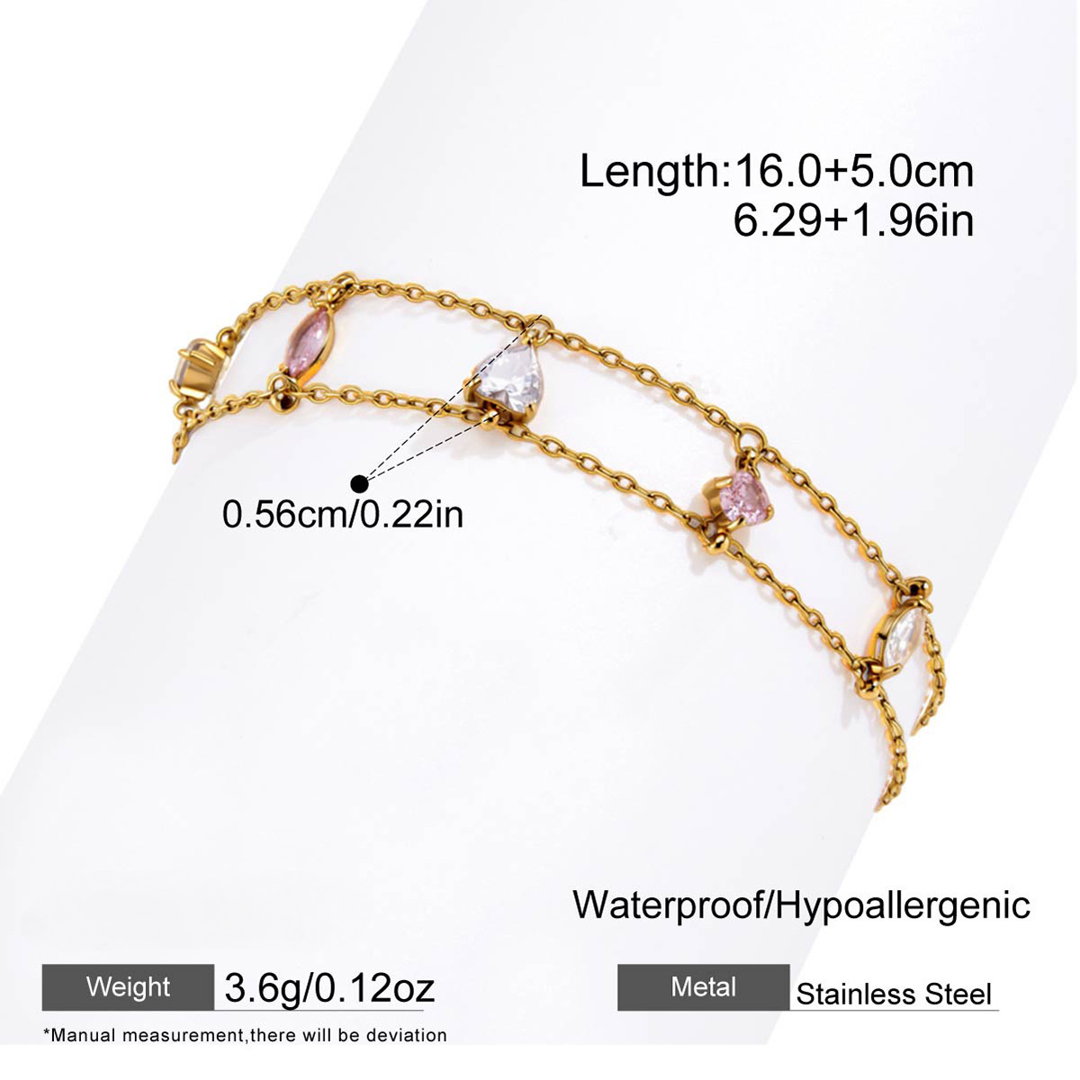 Stainless Steel Geometric Cubic Zirconia Double-layer Bracelet