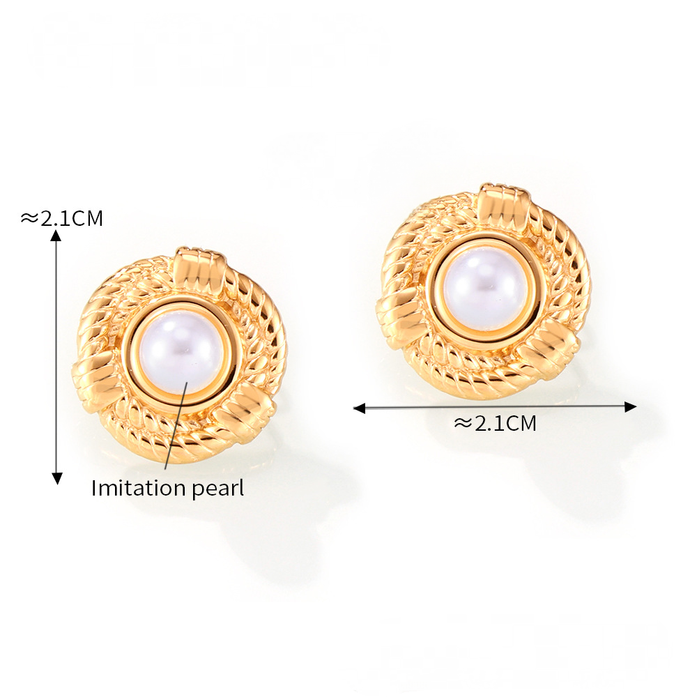 Stainless Steel Geometric Twist Design Inlay Imitation Pearl Stud Earrings