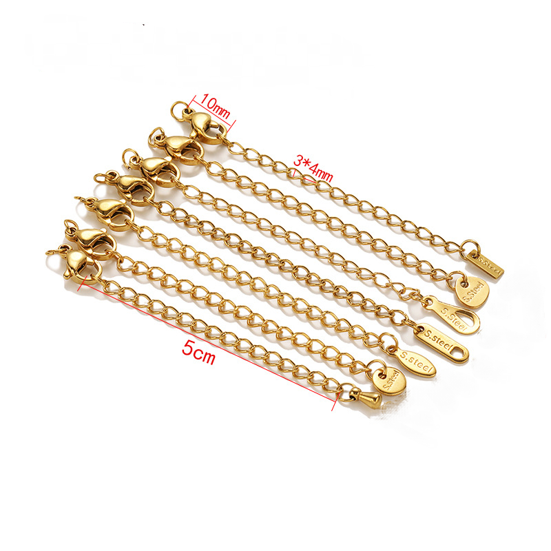 18K Gold PVD Stainless Steel Engraved 5cm Tail Chain Lobster Claw Buckle Set 10-pack