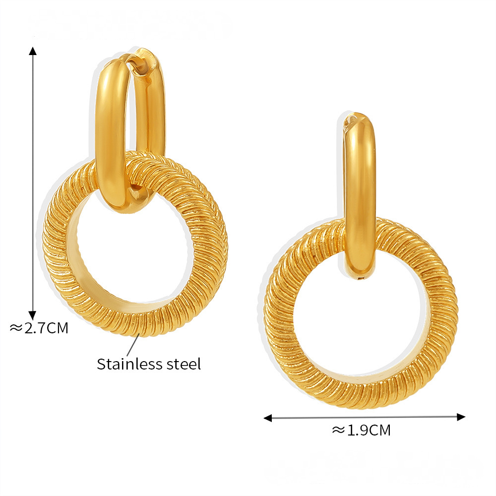 Boucles d'oreilles pendantes à double anneau en acier inoxydable