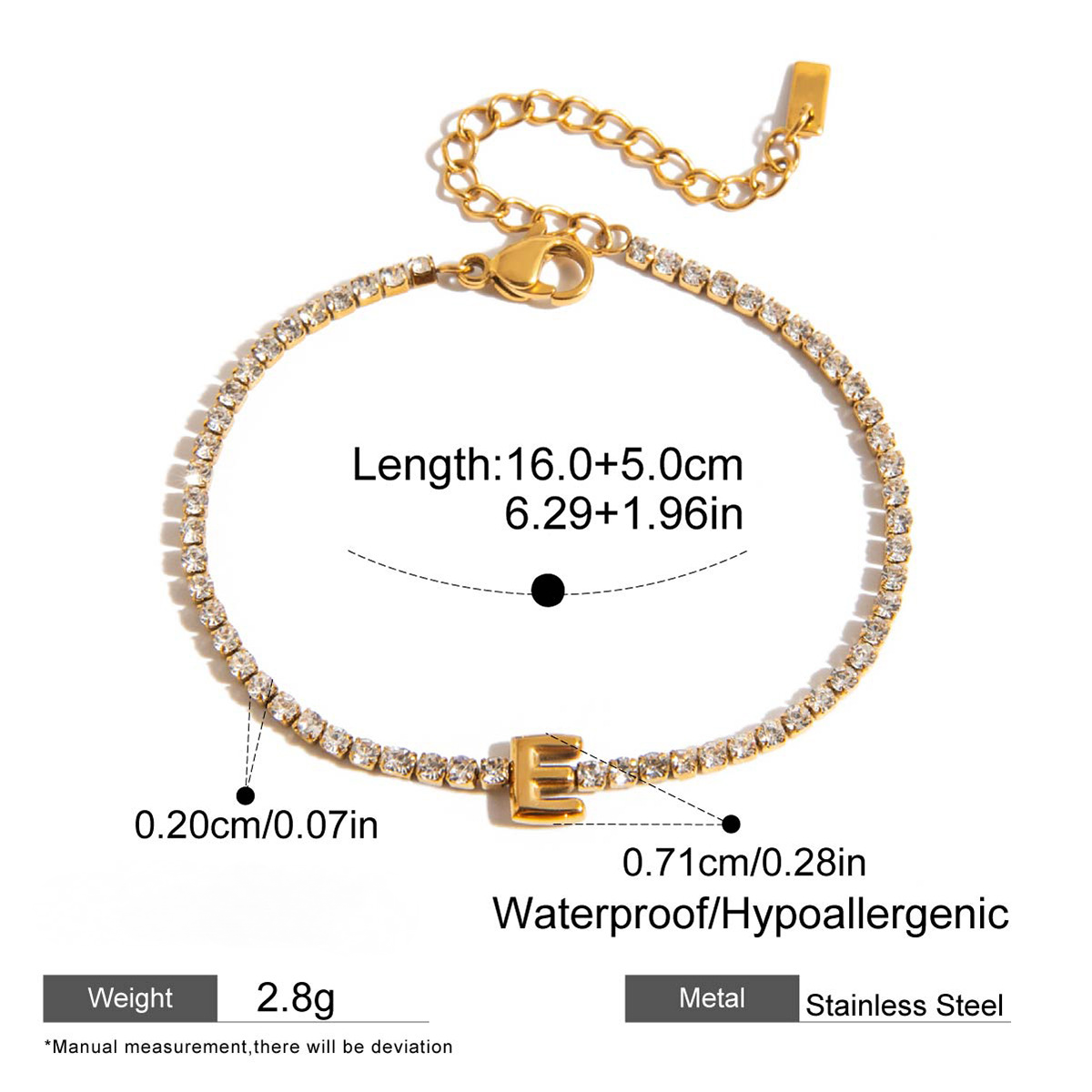 Stainless Steel Rhinestone Letter Bracelet