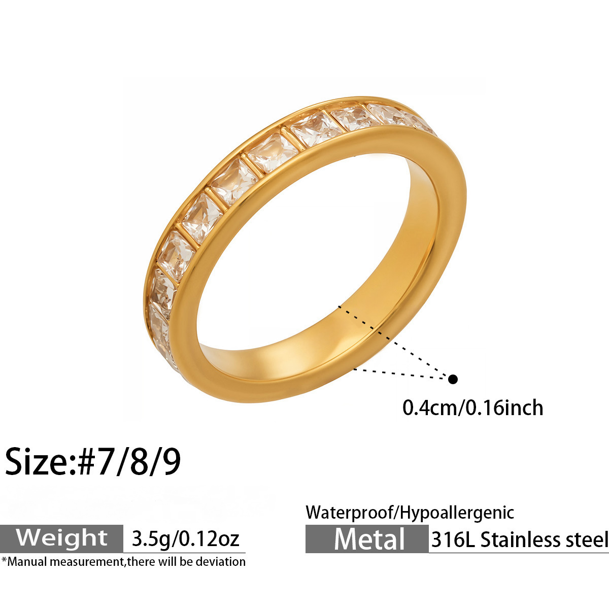 Stainless Steel 5A Rainbow Cubic Zirconia Ring