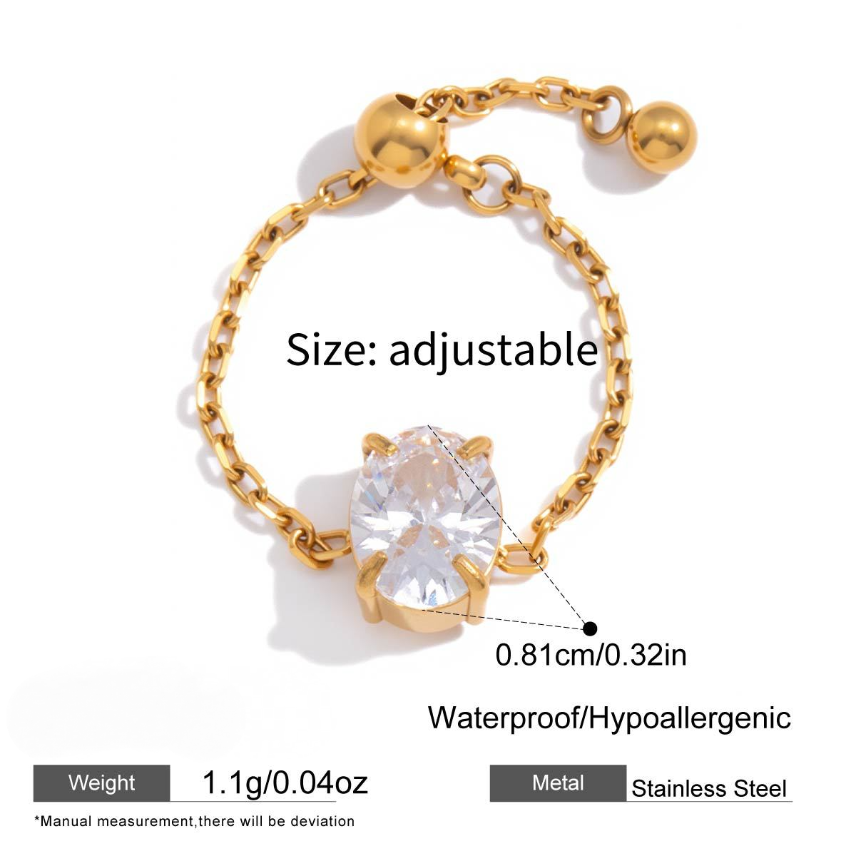 Adjustable Drawstring Stainless Steel CZ Ring