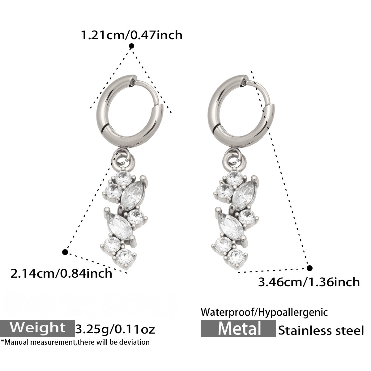 Stainless Steel 5A Cubic Zirconia Pendant Huggie Earrings