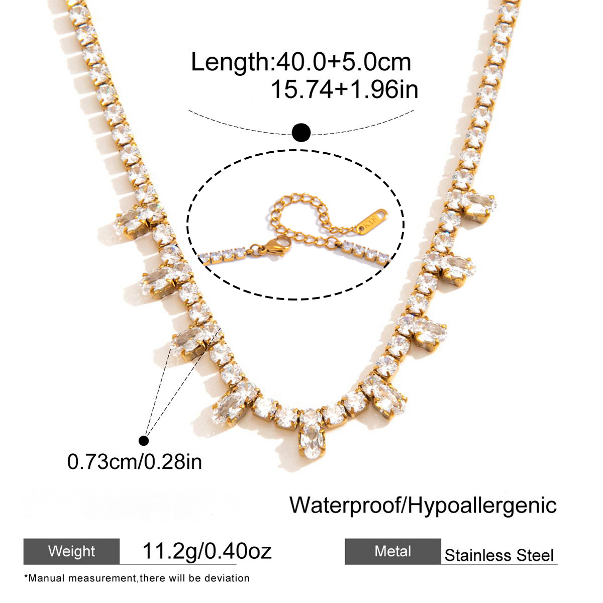 Stainless Steel White Cubic Zirconia Egg-shaped Pendant Necklace