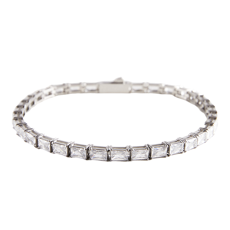 Mens Stainless Steel Rectangular Cubic Zirconia Tennis Bracelet